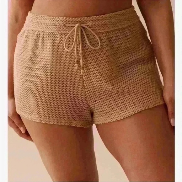 La Vie En Rose Pants - La Vie En Rose Crochet Swim Short, size XL, nude/beige, mid to high-rise.